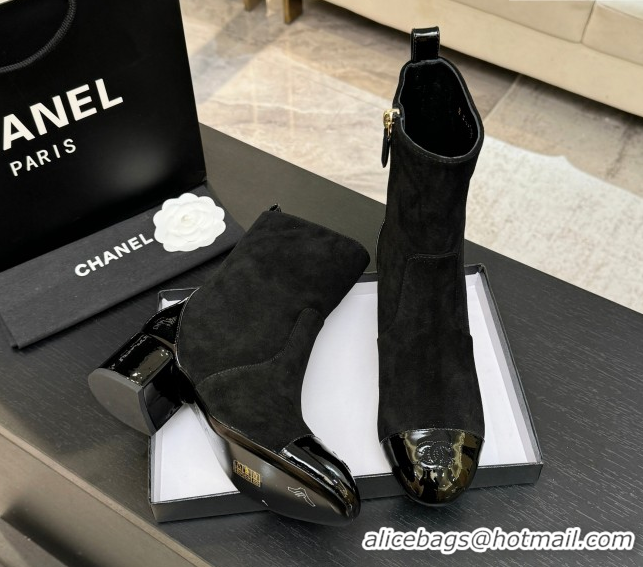 Best Grade Chanel Suede & Patent Leather Heel Ankle Boots 4.5cm Black 2025 G46789 1104017