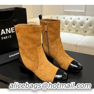 Purchase Chanel Suede & Patent Leather Heel Ankle Boots 4.5cm Yellow 2025 G46789 1104018