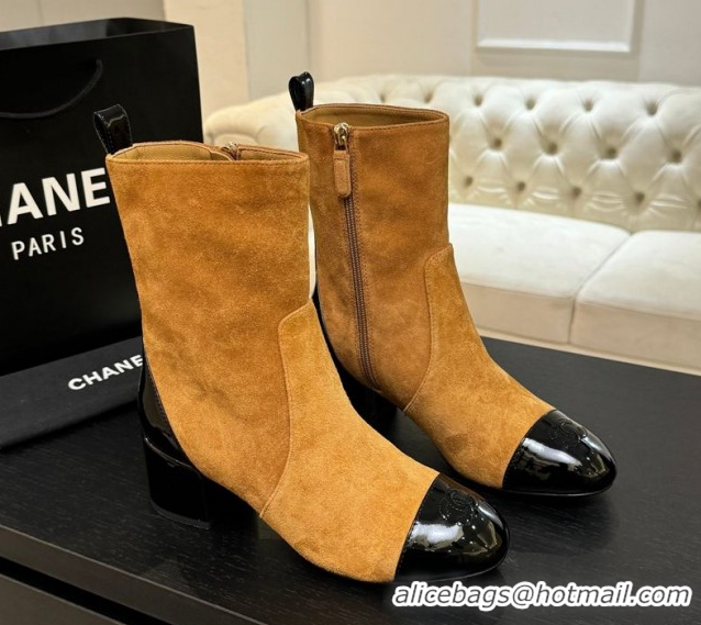 Purchase Chanel Suede & Patent Leather Heel Ankle Boots 4.5cm Yellow 2025 G46789 1104018
