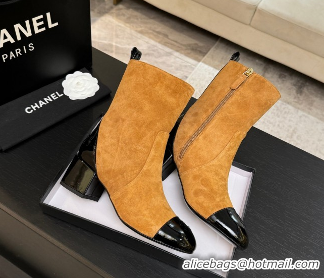 Purchase Chanel Suede & Patent Leather Heel Ankle Boots 4.5cm Yellow 2025 G46789 1104018