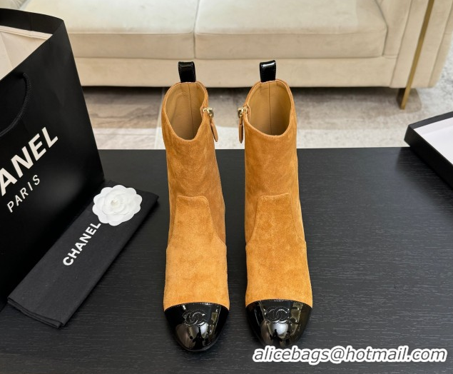 Purchase Chanel Suede & Patent Leather Heel Ankle Boots 4.5cm Yellow 2025 G46789 1104018