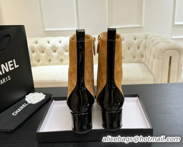 Purchase Chanel Suede & Patent Leather Heel Ankle Boots 4.5cm Yellow 2025 G46789 1104018