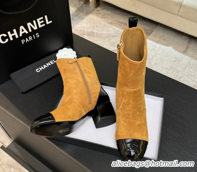 Purchase Chanel Suede & Patent Leather Heel Ankle Boots 4.5cm Yellow 2025 G46789 1104018