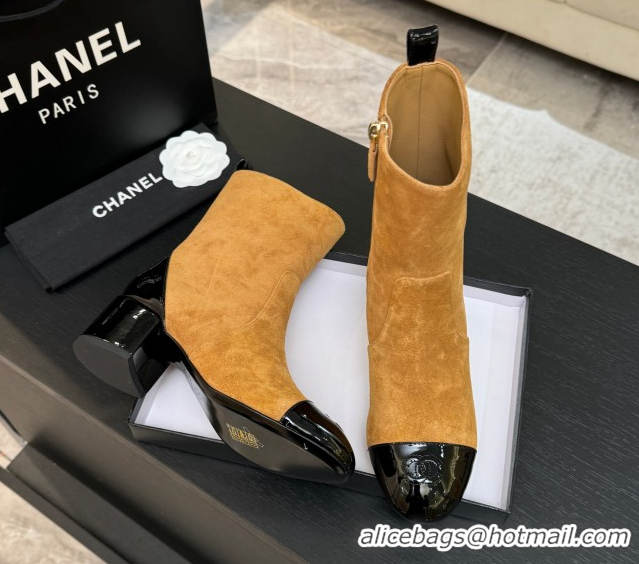 Purchase Chanel Suede & Patent Leather Heel Ankle Boots 4.5cm Yellow 2025 G46789 1104018