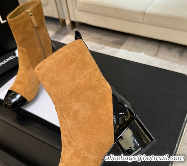 Purchase Chanel Suede & Patent Leather Heel Ankle Boots 4.5cm Yellow 2025 G46789 1104018