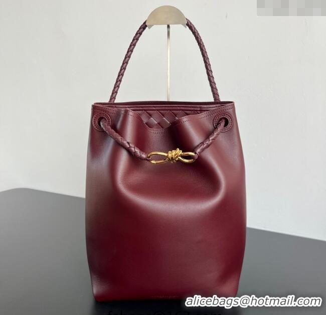 Best Price Bottega Veneta Andiamo Bucket Bag in Calf Leather 844169 Barolo Red 2025