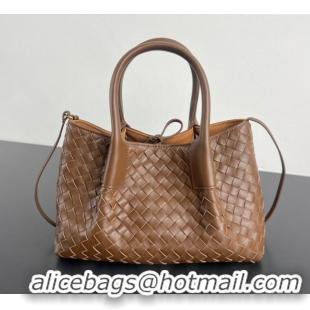 Grade Quality Bottega Veneta Small Pinacoteca Tote Bag in Intrecciato Leather and Suede 819004 Nocciola Brown/Amber Yell
