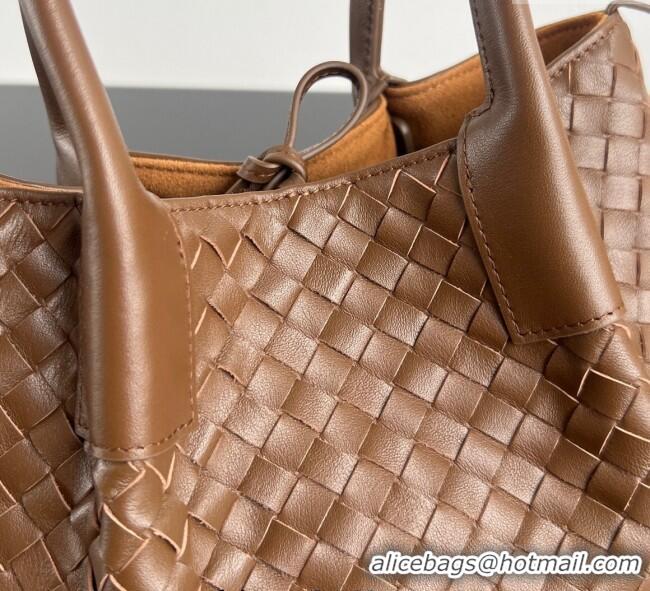 Grade Quality Bottega Veneta Small Pinacoteca Tote Bag in Intrecciato Leather and Suede 819004 Nocciola Brown/Amber Yell