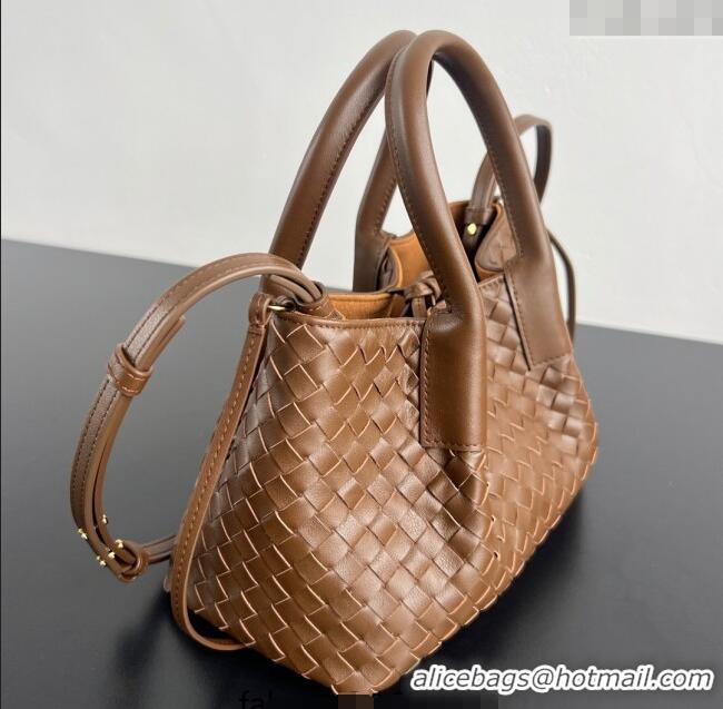 Grade Quality Bottega Veneta Small Pinacoteca Tote Bag in Intrecciato Leather and Suede 819004 Nocciola Brown/Amber Yell