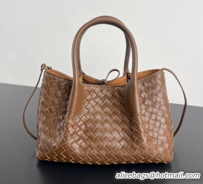 Grade Quality Bottega Veneta Small Pinacoteca Tote Bag in Intrecciato Leather and Suede 819004 Nocciola Brown/Amber Yell