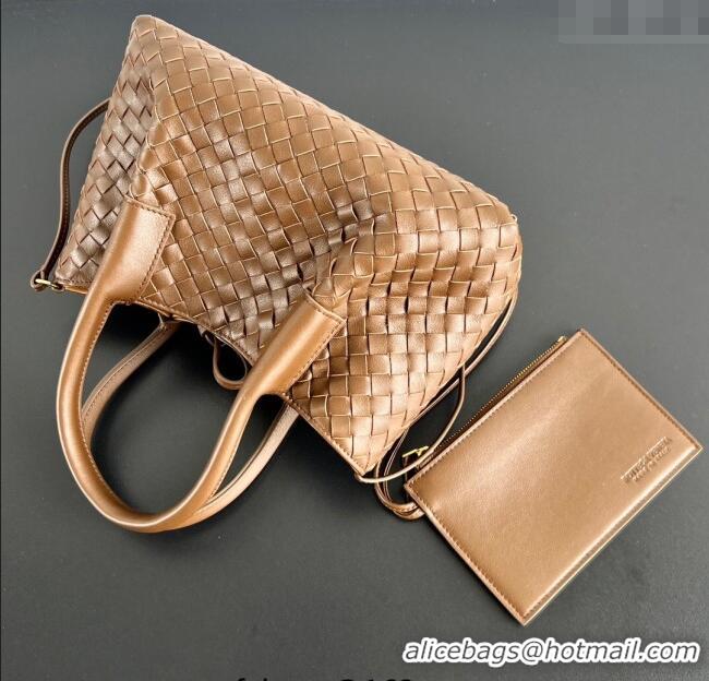 Grade Quality Bottega Veneta Small Pinacoteca Tote Bag in Intrecciato Leather and Suede 819004 Nocciola Brown/Amber Yell