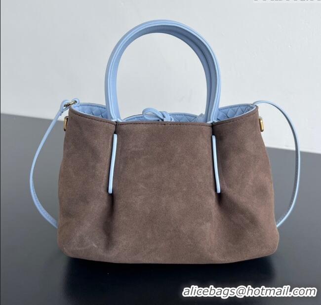 Market Sells Bottega Veneta Small Pinacoteca Tote Bag in Intrecciato Leather and Suede 819004 Lunar Blue/Fondant Brown 2