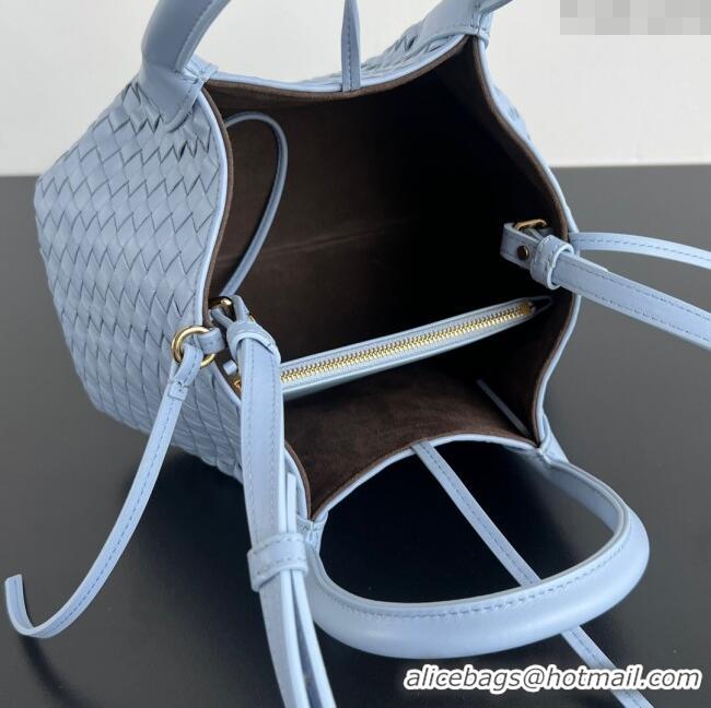 Market Sells Bottega Veneta Small Pinacoteca Tote Bag in Intrecciato Leather and Suede 819004 Lunar Blue/Fondant Brown 2