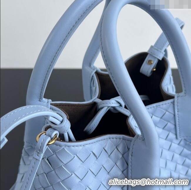 Market Sells Bottega Veneta Small Pinacoteca Tote Bag in Intrecciato Leather and Suede 819004 Lunar Blue/Fondant Brown 2