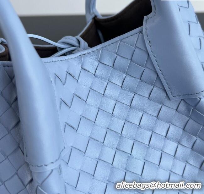 Market Sells Bottega Veneta Small Pinacoteca Tote Bag in Intrecciato Leather and Suede 819004 Lunar Blue/Fondant Brown 2
