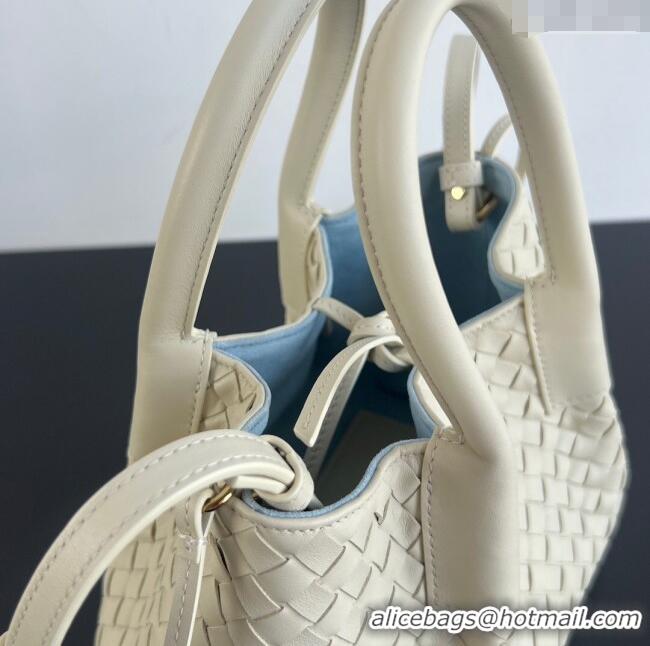 New Cheap Bottega Veneta Small Pinacoteca Tote Bag in Intrecciato Leather and Suede 819004 Sea Salt/Ice Blue 2025