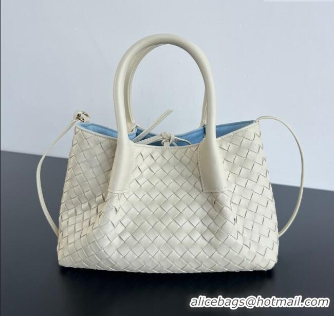 New Cheap Bottega Veneta Small Pinacoteca Tote Bag in Intrecciato Leather and Suede 819004 Sea Salt/Ice Blue 2025