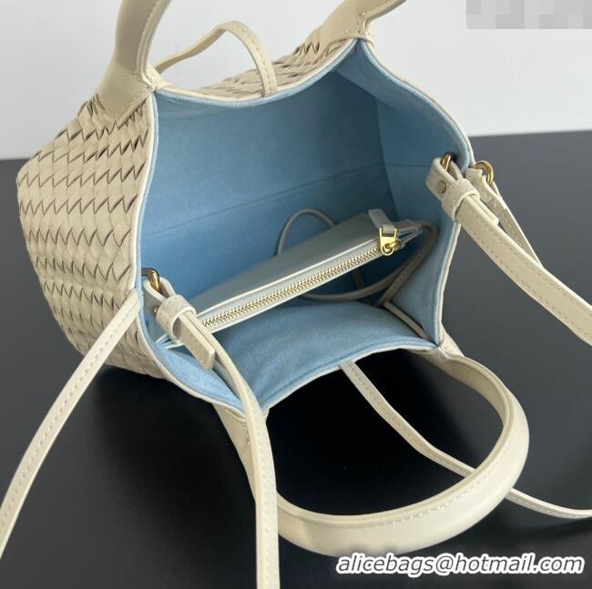 New Cheap Bottega Veneta Small Pinacoteca Tote Bag in Intrecciato Leather and Suede 819004 Sea Salt/Ice Blue 2025