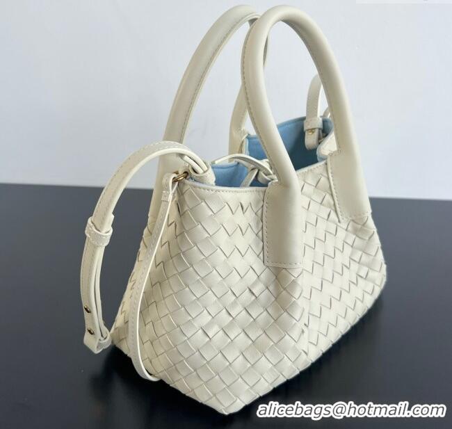 New Cheap Bottega Veneta Small Pinacoteca Tote Bag in Intrecciato Leather and Suede 819004 Sea Salt/Ice Blue 2025