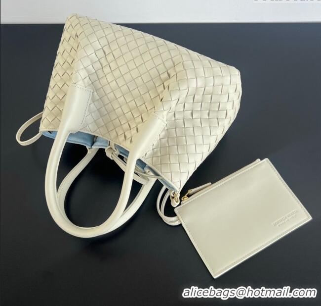 New Cheap Bottega Veneta Small Pinacoteca Tote Bag in Intrecciato Leather and Suede 819004 Sea Salt/Ice Blue 2025