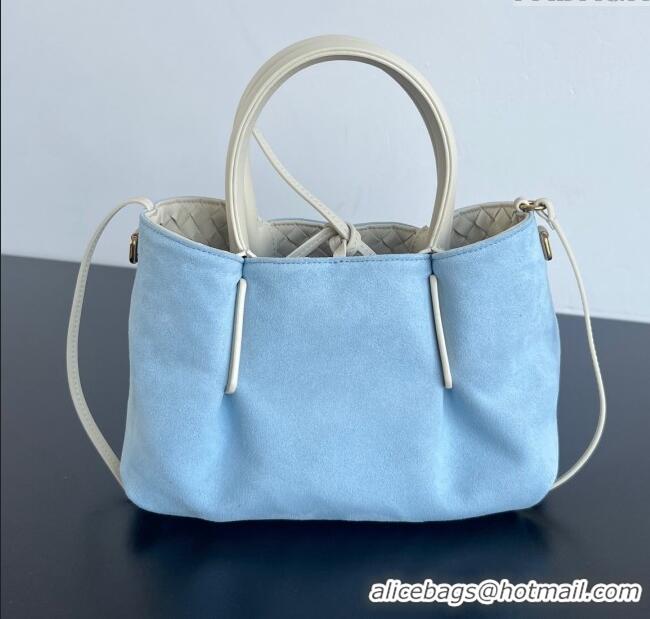 New Cheap Bottega Veneta Small Pinacoteca Tote Bag in Intrecciato Leather and Suede 819004 Sea Salt/Ice Blue 2025