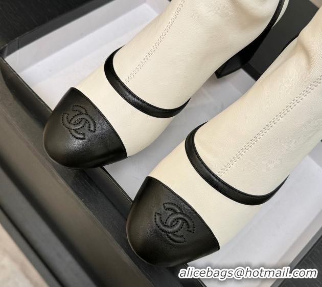 Durable Chanel Stretch Lambskin Thigh High Boots 5cm with Bow White 2025 G46757 1104019