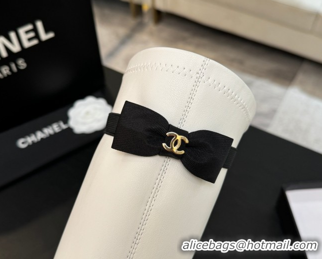 Durable Chanel Stretch Lambskin Thigh High Boots 5cm with Bow White 2025 G46757 1104019