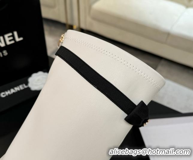 Durable Chanel Stretch Lambskin Thigh High Boots 5cm with Bow White 2025 G46757 1104019