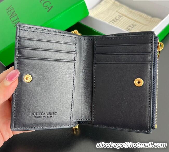 Pretty Style Bottega Veneta Solstice Small Bi-Fold Wallet in Intrecciato Leather 788055 Blue 2025