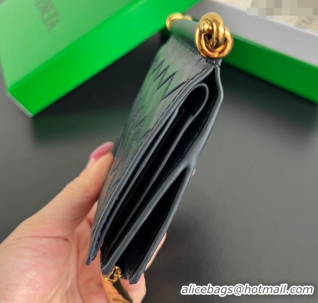 Pretty Style Bottega Veneta Solstice Small Bi-Fold Wallet in Intrecciato Leather 788055 Blue 2025