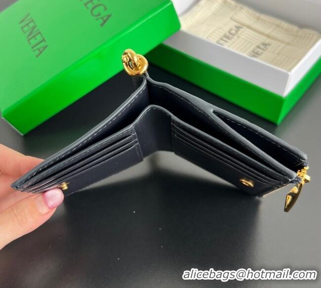 Pretty Style Bottega Veneta Solstice Small Bi-Fold Wallet in Intrecciato Leather 788055 Blue 2025