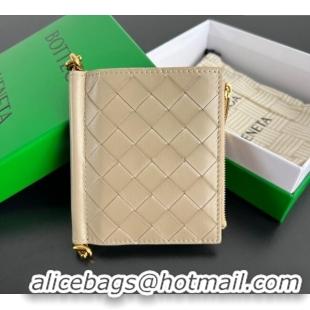 Original Cheap Bottega Veneta Solstice Small Bi-Fold Wallet in Intrecciato Leather 788055 Beige 2025