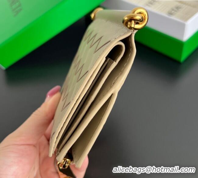 Original Cheap Bottega Veneta Solstice Small Bi-Fold Wallet in Intrecciato Leather 788055 Beige 2025