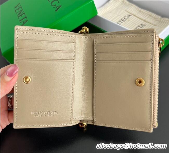 Original Cheap Bottega Veneta Solstice Small Bi-Fold Wallet in Intrecciato Leather 788055 Beige 2025