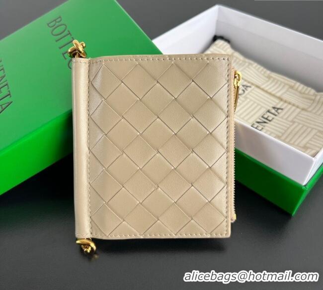 Original Cheap Bottega Veneta Solstice Small Bi-Fold Wallet in Intrecciato Leather 788055 Beige 2025