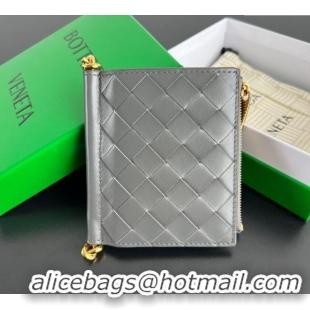 Top Grade Bottega Veneta Solstice Small Bi-Fold Wallet in Intrecciato Leather 788055 Grey 2025