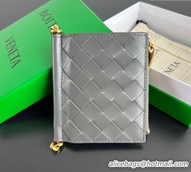 Top Grade Bottega Veneta Solstice Small Bi-Fold Wallet in Intrecciato Leather 788055 Grey 2025