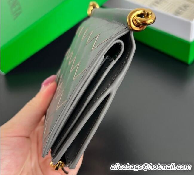 Top Grade Bottega Veneta Solstice Small Bi-Fold Wallet in Intrecciato Leather 788055 Grey 2025