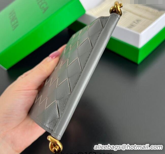 Top Grade Bottega Veneta Solstice Small Bi-Fold Wallet in Intrecciato Leather 788055 Grey 2025