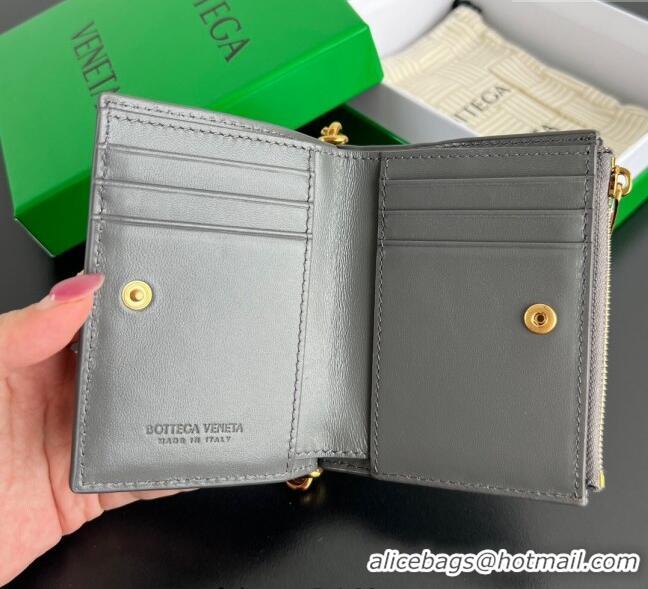 Top Grade Bottega Veneta Solstice Small Bi-Fold Wallet in Intrecciato Leather 788055 Grey 2025