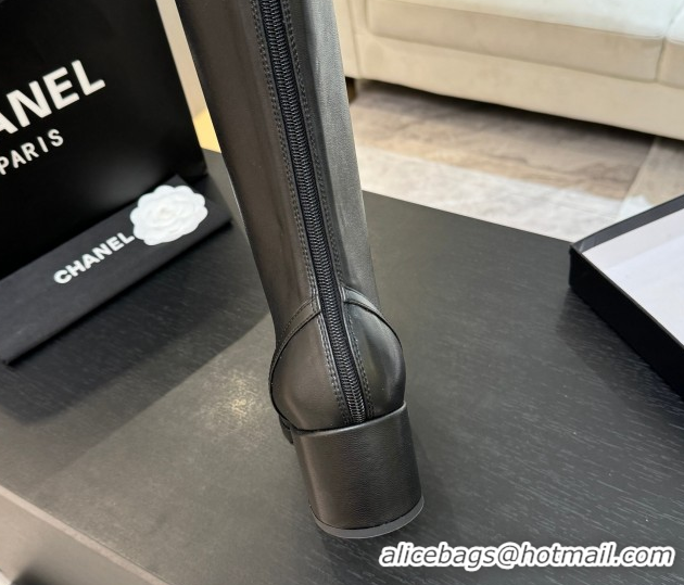 Good Product Chanel Stretch Lambskin Thigh High Boots 5cm with Bow Black 2025 G46757 1104021