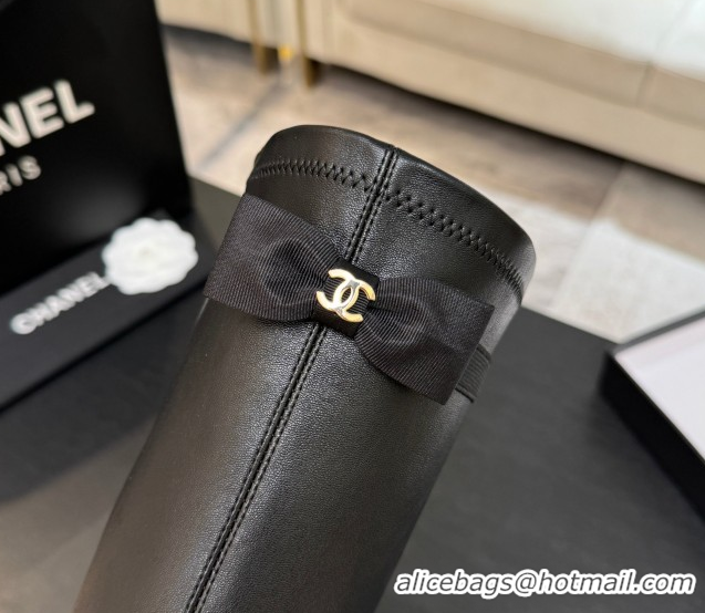 Good Product Chanel Stretch Lambskin Thigh High Boots 5cm with Bow Black 2025 G46757 1104021