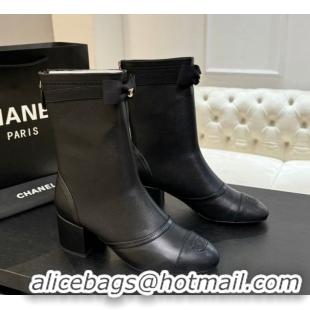 Shop Cheap Chanel Stretch Lambskin Short Boots 5cm with Bow Black 2025 G46755 1104022