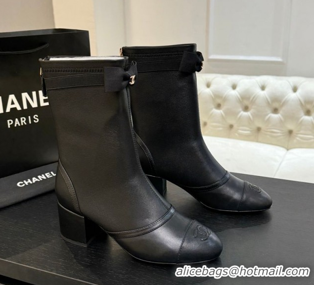 Shop Cheap Chanel Stretch Lambskin Short Boots 5cm with Bow Black 2025 G46755 1104022