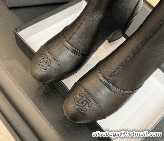 Shop Cheap Chanel Stretch Lambskin Short Boots 5cm with Bow Black 2025 G46755 1104022