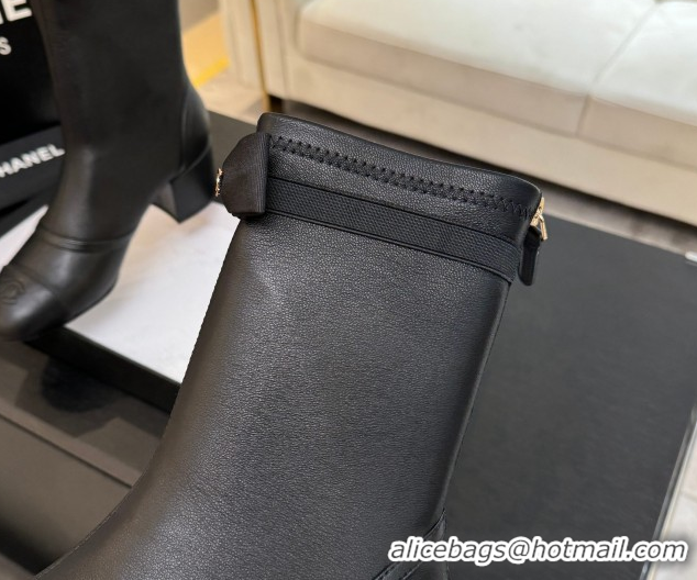 Shop Cheap Chanel Stretch Lambskin Short Boots 5cm with Bow Black 2025 G46755 1104022
