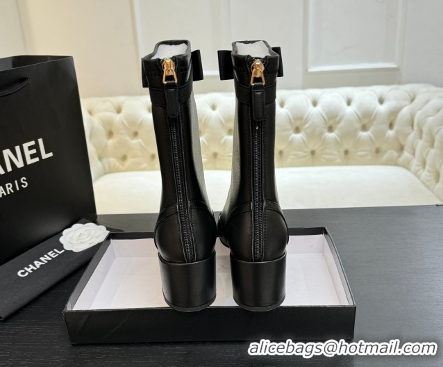 Shop Cheap Chanel Stretch Lambskin Short Boots 5cm with Bow Black 2025 G46755 1104022