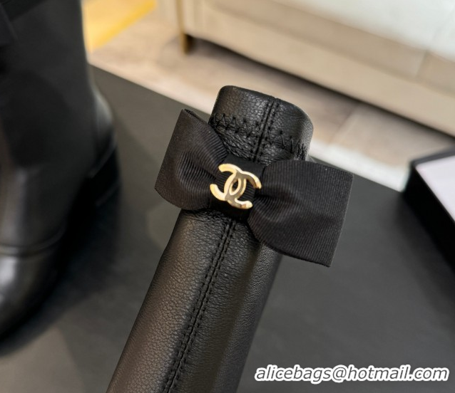 Shop Cheap Chanel Stretch Lambskin Short Boots 5cm with Bow Black 2025 G46755 1104022