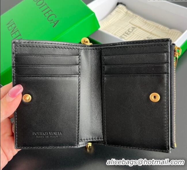 Spot Bulk Bottega Veneta Solstice Small Bi-Fold Wallet in Intrecciato Leather 788055 Black 2025