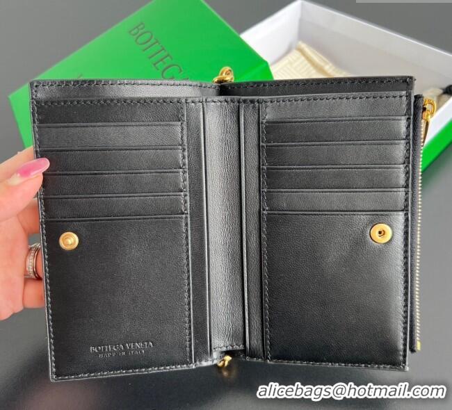 Modern Classic Bottega Veneta Solstice Medium Bi-Fold Wallet in Intrecciato Leather 806078 Black 2025